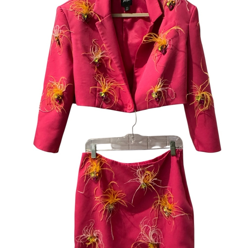 Y2K Nasty Gal Pink Skirt Set with Yellow Embellishments - Picture 2 of 8